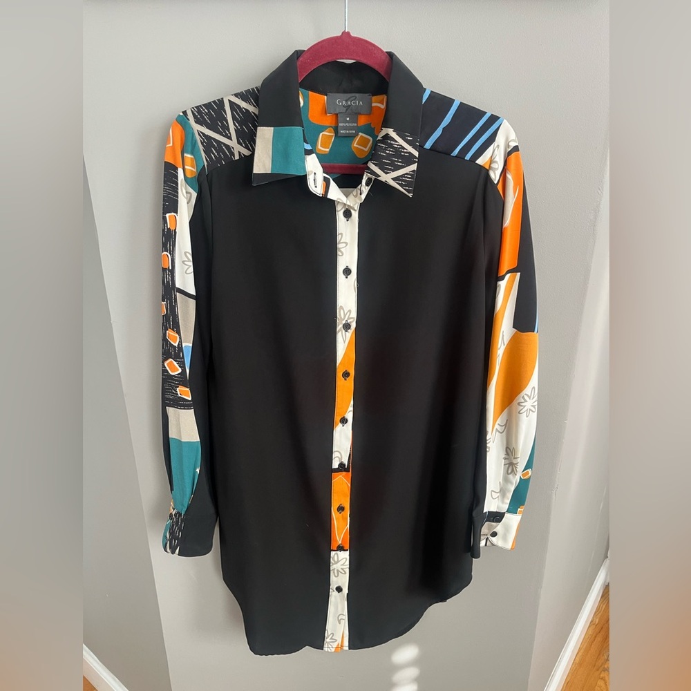 Colorful print button down shirt dress